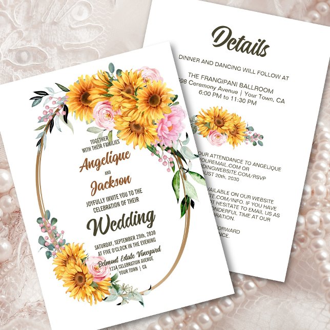 Invitación Boda Rosa Rosa De Girasol De Oval (Subido por el creador)