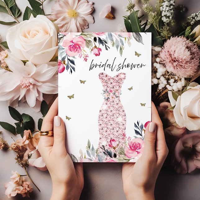 Invitación Boda rosa rosa dorado con ducha de novia floral (Subido por el creador)