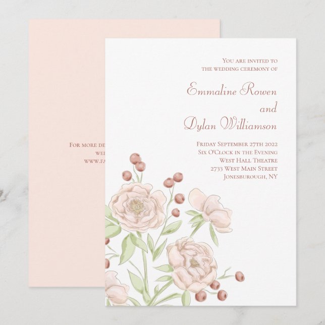 Invitación Boda Rosa Rosa Pálido Moderna (Anverso / Reverso)