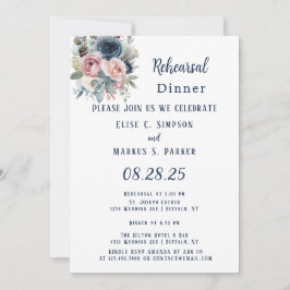 Invitación Boda rosa rosa rosa azul de la marina Rubor