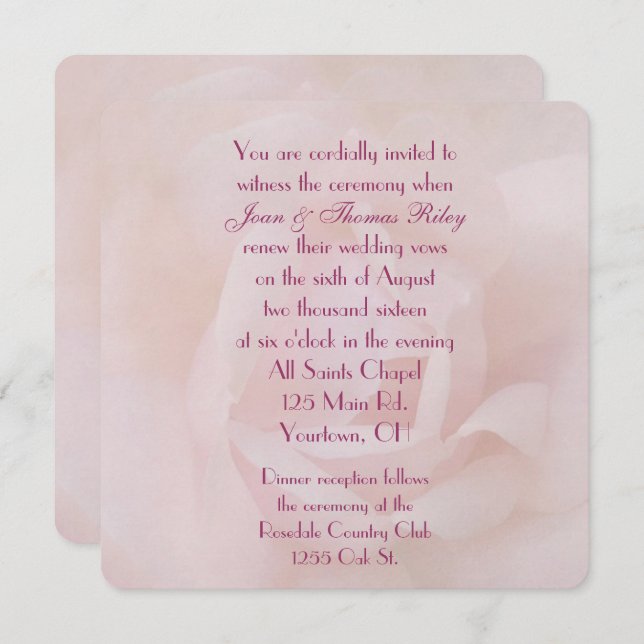 Invitación Boda Rosa Rosa Rosa Rosa Vow Renovación (Anverso / Reverso)