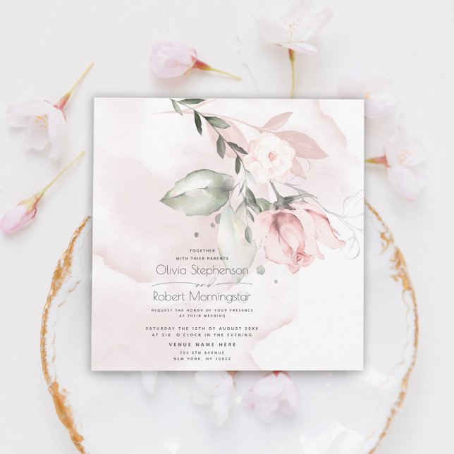 Invitación Boda | Rosa Rosa rosa Rubor de Woodland (Subido por el creador)