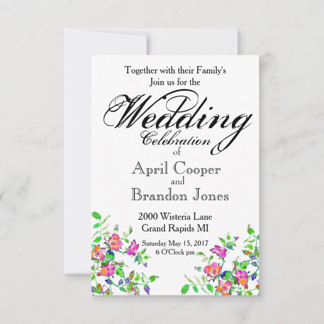 Invitación Boda rosa rosa vintage (Anverso)