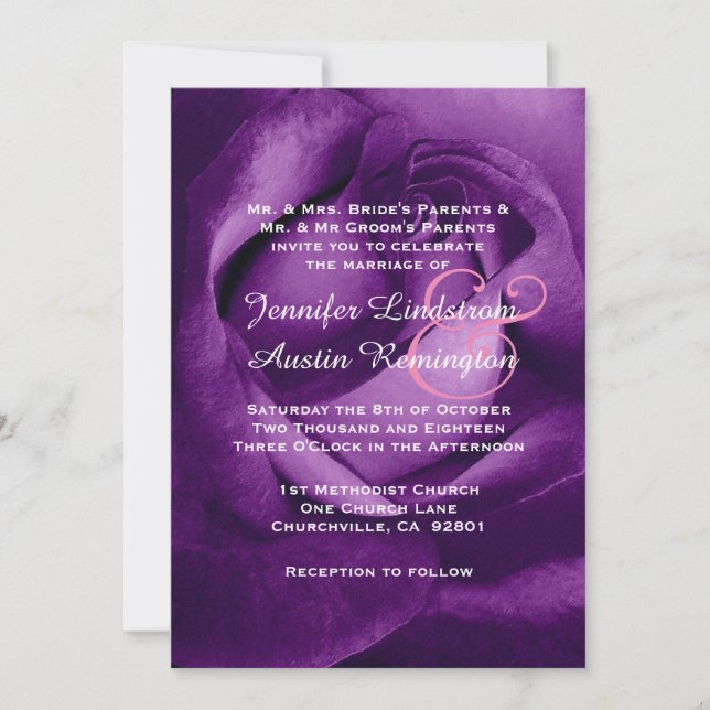 Invitación Boda Rosa Royal Purple V12 (Anverso)
