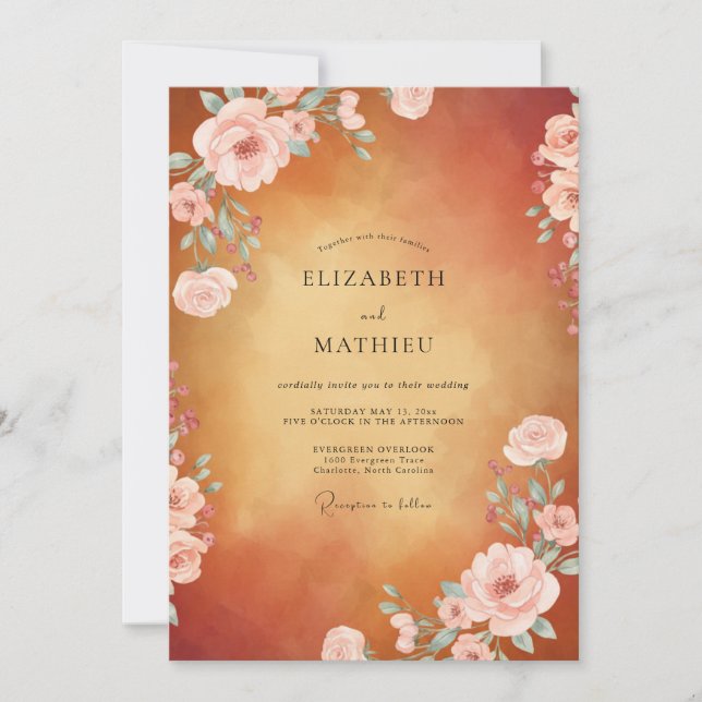 Invitación Boda Rosa Rubor Ámbar (Anverso)
