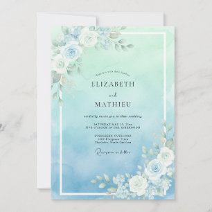 Invitación Boda Rosa Rubor Aqua Menta
