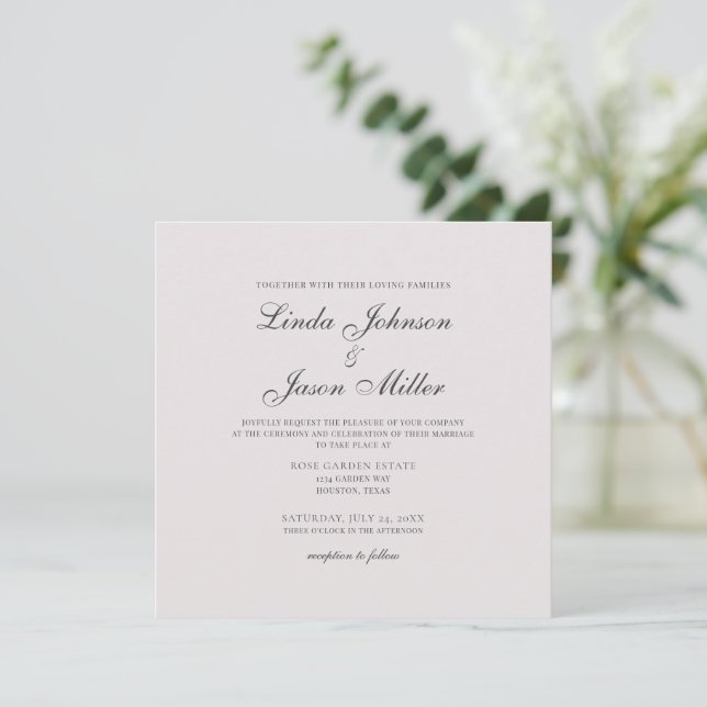 Invitación Boda rosa Rubor cuadrado claro clásico-moderno (Anverso de pie)