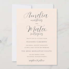 Invitación Boda rosa Rubor de caligrafía minimalista