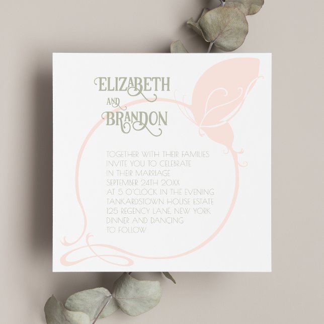 Invitación Boda rosa Rubor de mariposa de estilo Art Nouveau (Subido por el creador)
