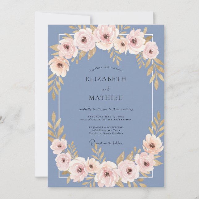 Invitación Boda Rosa Rubor de Pizarra (Anverso)