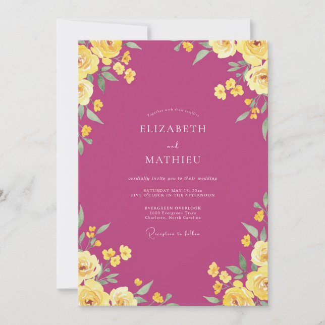 Invitación Boda Rosa Rubor Magenta (Anverso)