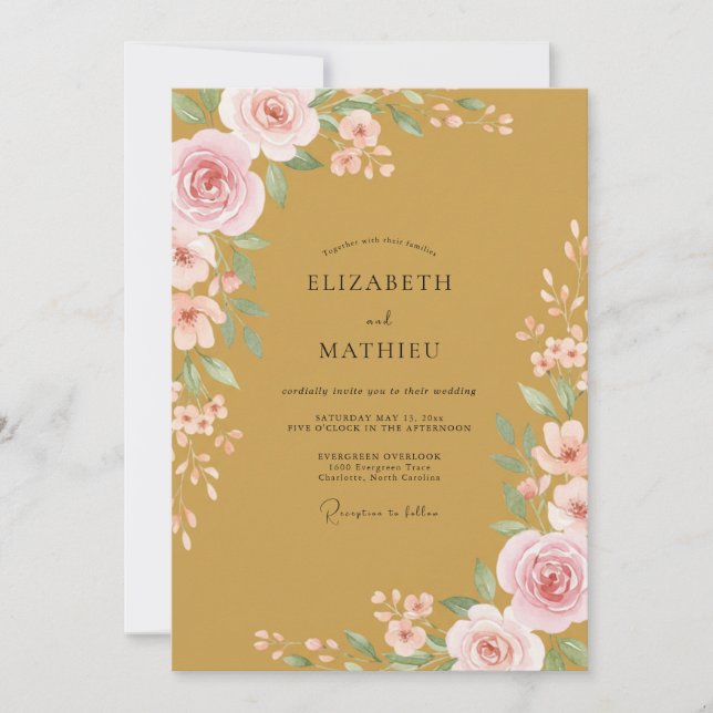 Invitación Boda Rosa Rubor Ocre (Anverso)