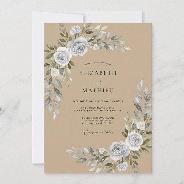 Invitación Boda Rosa Rubor Plata Taupe (Anverso)