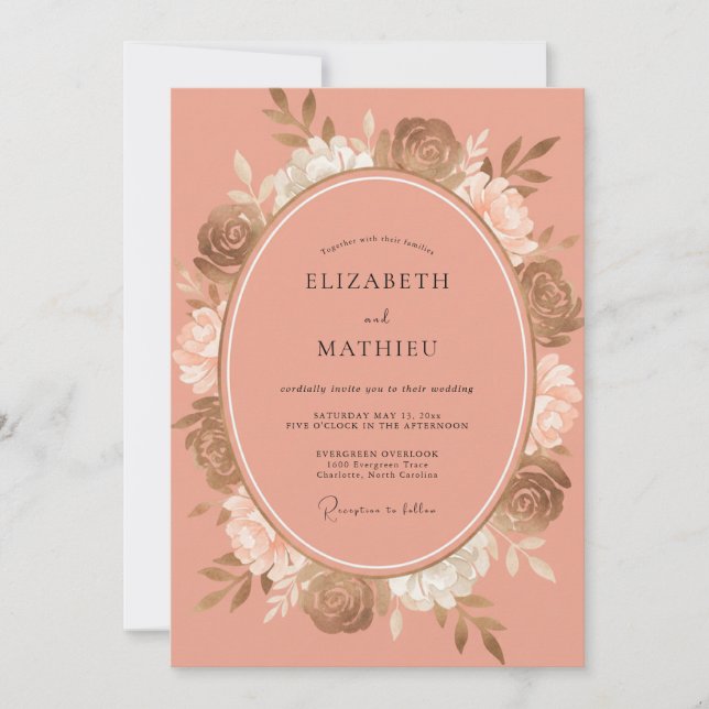 Invitación Boda Rosa Rubor Terracota (Anverso)