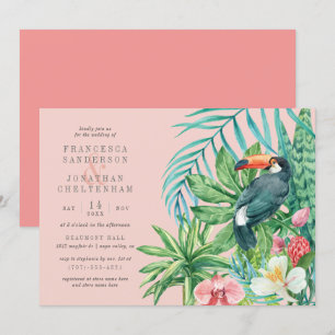Invitación Boda rosa Rubor Tropical Toucan y Flores
