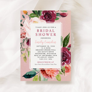 Invitación Boda rosa ruidoso floral borgoñona ducha de novia