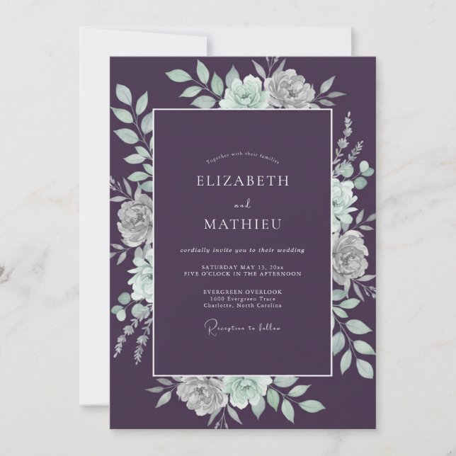 Invitación Boda Rosa Salvia Berenjena (Anverso)