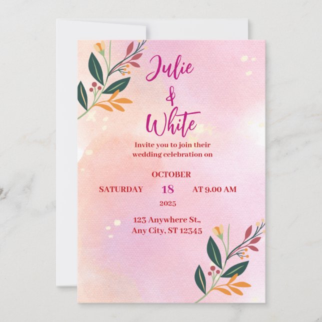 Invitación Boda rosa simple clásico (Anverso)