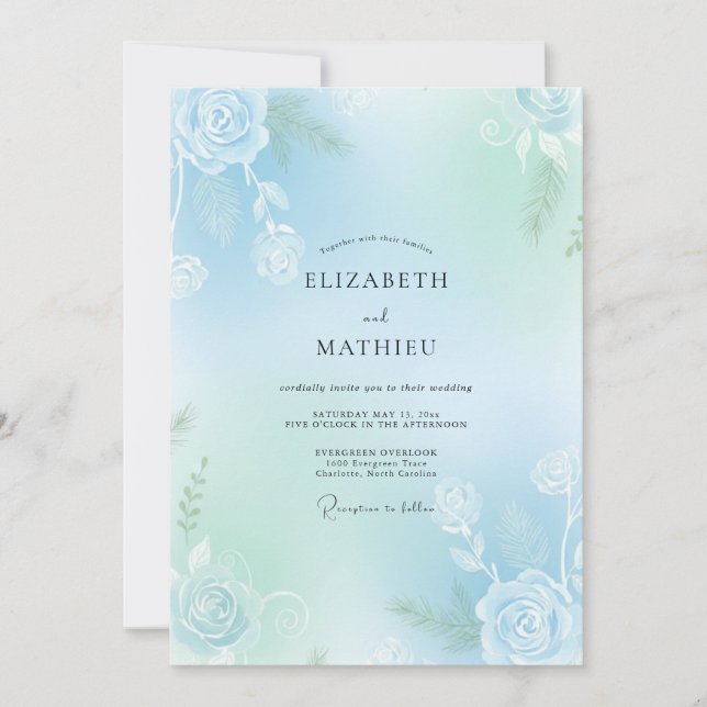 Invitación Boda Rosa Suave Acuática Menta (Anverso)