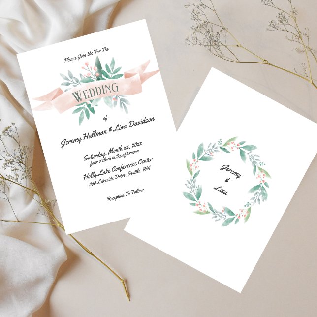 Invitación Boda rosa suave de verano (Summer Soft Pink and Green Wedding Invitation)