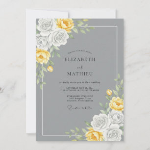 Invitación Boda Rosa Suave Gris Amarillo