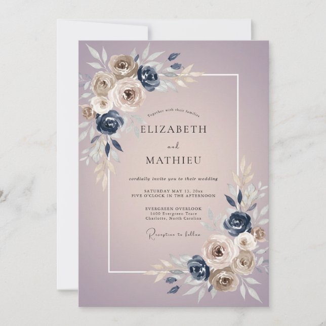 Invitación Boda Rosa Taupe Malva (Anverso)