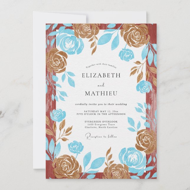 Invitación Boda Rosa Terracota Acuática (Anverso)