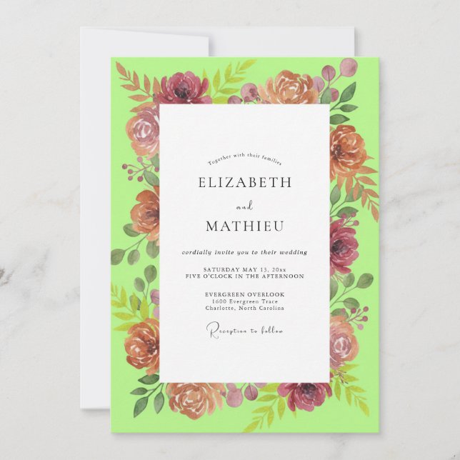 Invitación Boda Rosa Terracota Chartreuse (Anverso)