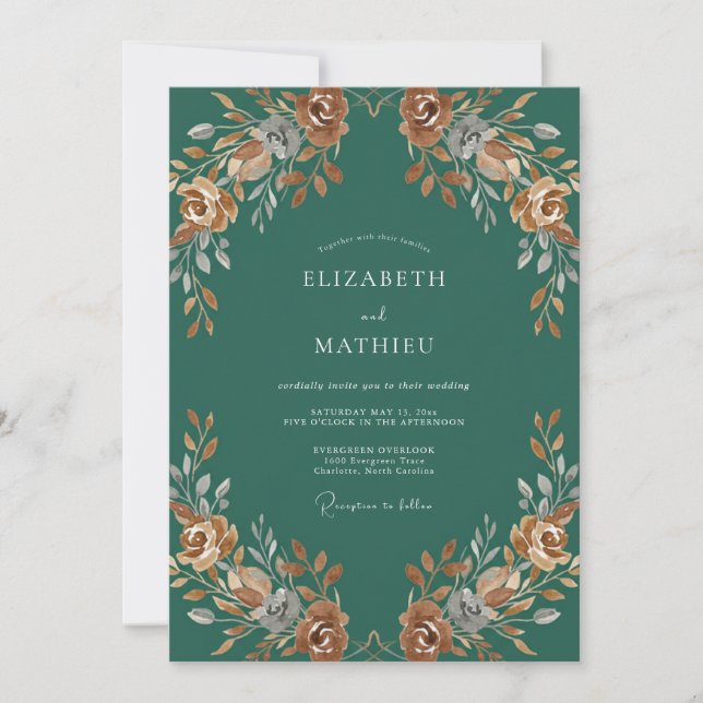 Invitación Boda Rosa Terracota Verde Teal (Anverso)