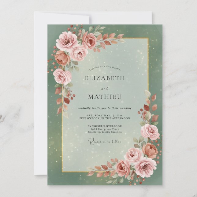 Invitación Boda Rosa Tono de Espuma de Mar (Anverso)