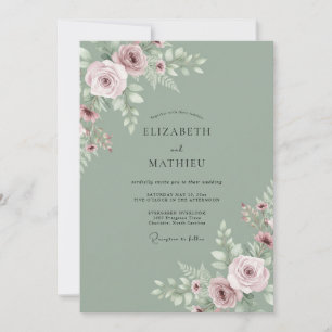 Invitación Boda Rosa Tranquila Verde Salvia