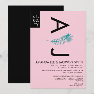 Invitación Boda rosa Verde azulado I negrita trópica moderna 