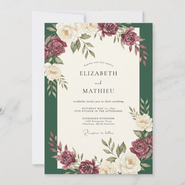 Invitación Boda Rosa Vino del Bosque (Anverso)