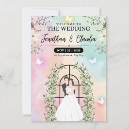 Invitación Boda rosa y azul de hermosa acuarela