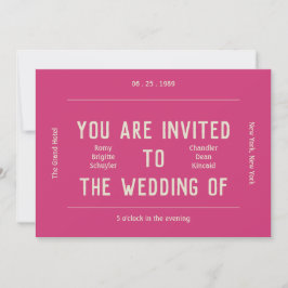 Invitación Boda rosa y crema retro vibrante