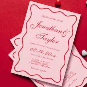 Invitación Boda rosa y rojo ondulado