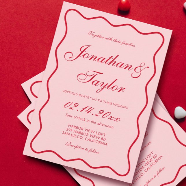 Invitación Boda rosa y rojo ondulado (Subido por el creador)