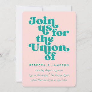 Invitación Boda rosa y Verde azulado de la Unión Retro