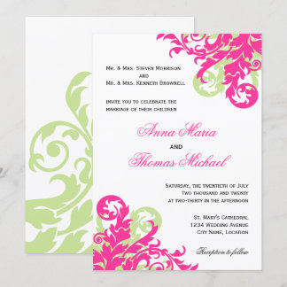 Invitación Boda Rosa y Verde Floreciente