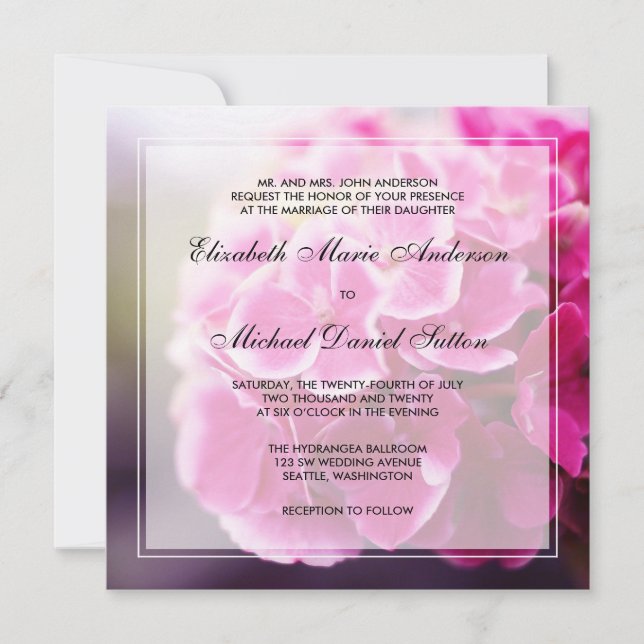 Invitación Boda rosada oscura del Hydrangea (Anverso)
