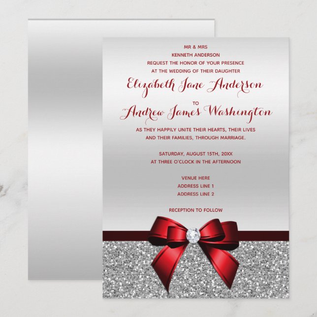 Invitación Boda rosada romántica elegante del purpurina del (Anverso / Reverso)