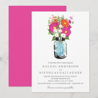 Invitación Boda rosada y anaranjada del tarro de albañil de