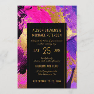 Invitación Boda rosado de escritura de oro de pintura abstrac