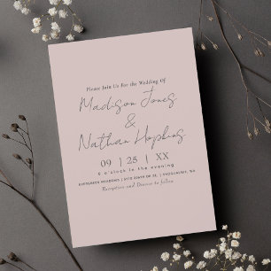 Invitación Boda rosado de escritura moderada mínima