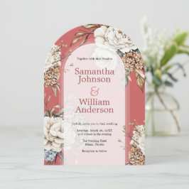 Invitación Boda rosado de peonía e hidrangea moderna