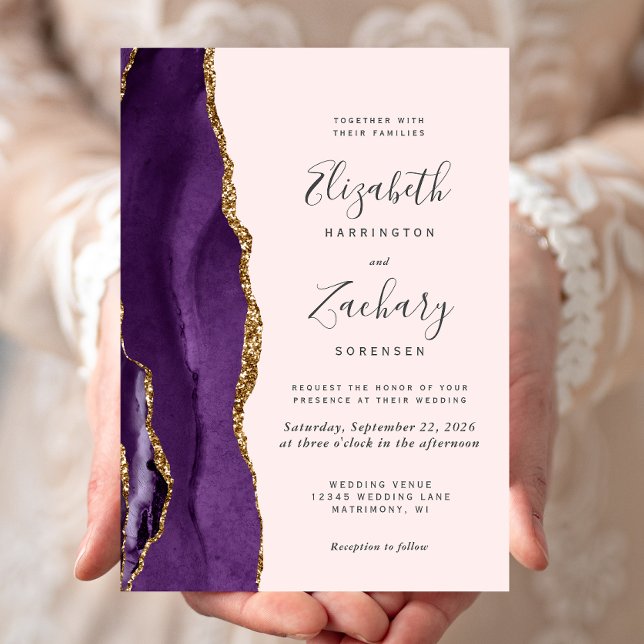 Invitación Boda rosado de Rubor Purple Gold Agate (Subido por el creador)