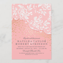 Invitación Boda rosado de vintage Lace Gold Confetti