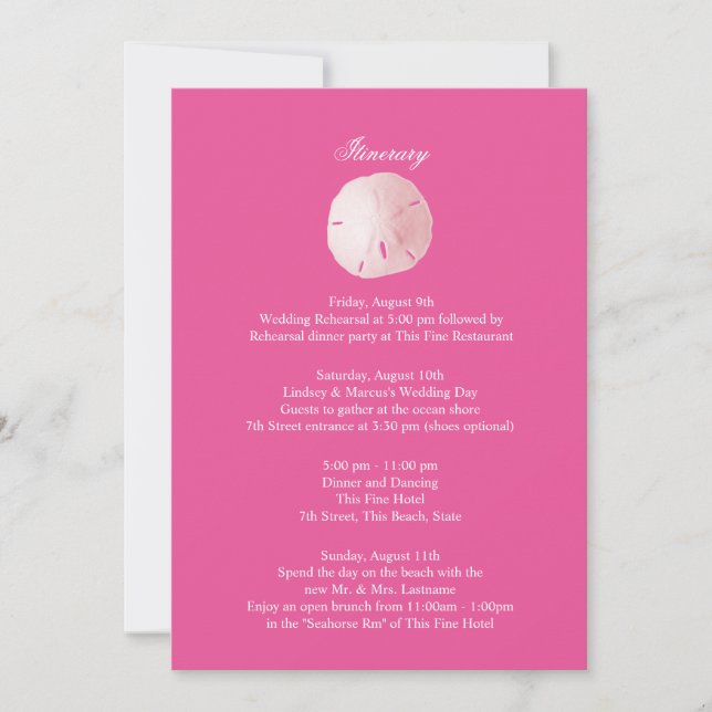 Invitación Boda rosado del dólar de arena inercia (Anverso)