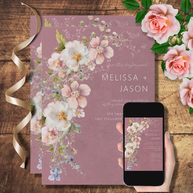 Invitación Boda rosado moderno de la floral pastel (Subido por el creador)