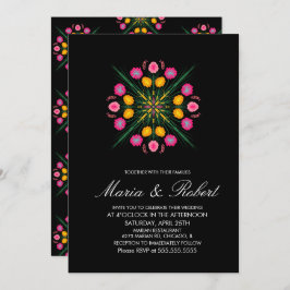 Invitación Boda rosado negro floral con mano de México